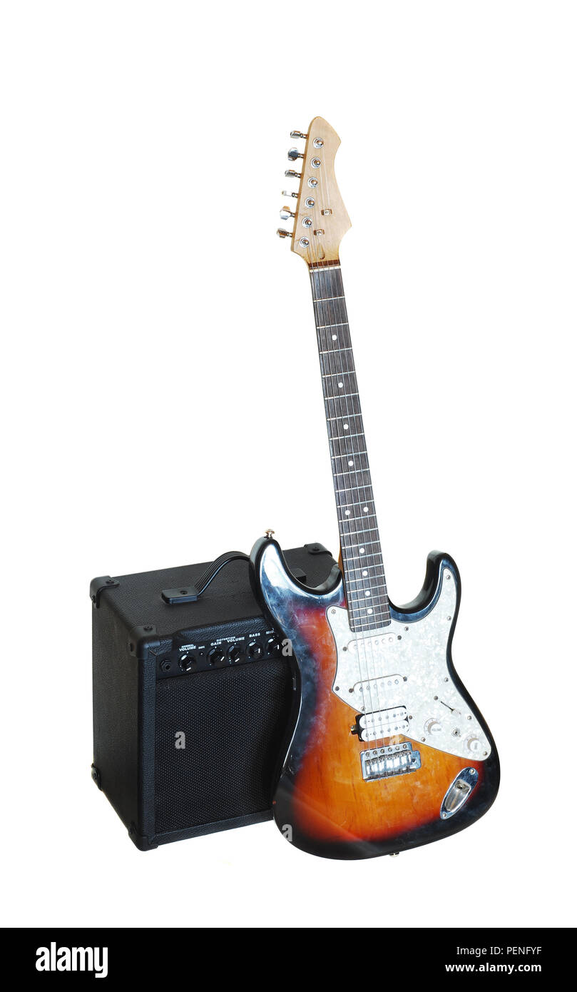 electric guitar and amplifier isolated on white Stock Photo Alamy
