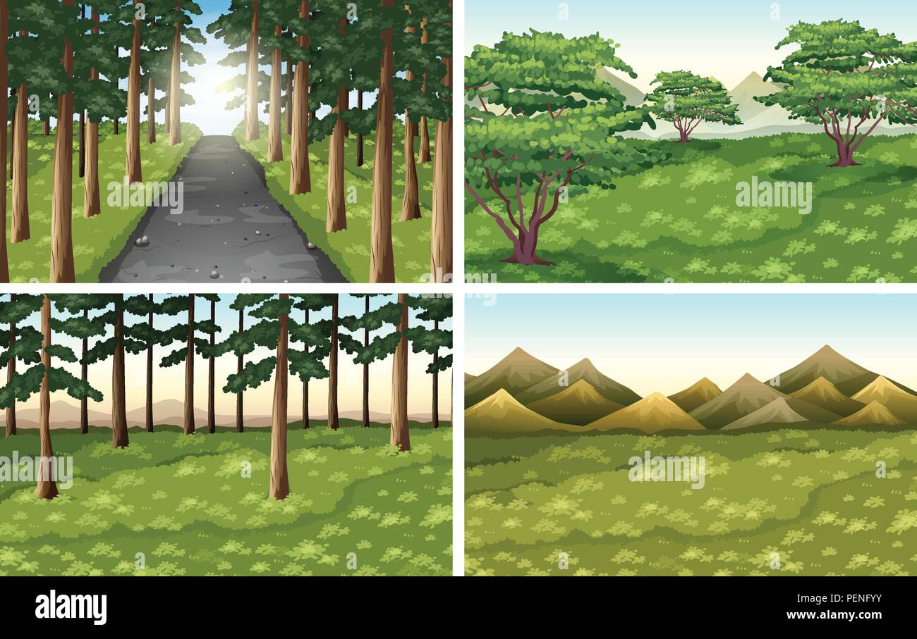 Set of different nature outdoor scenes illustration Stock Vector