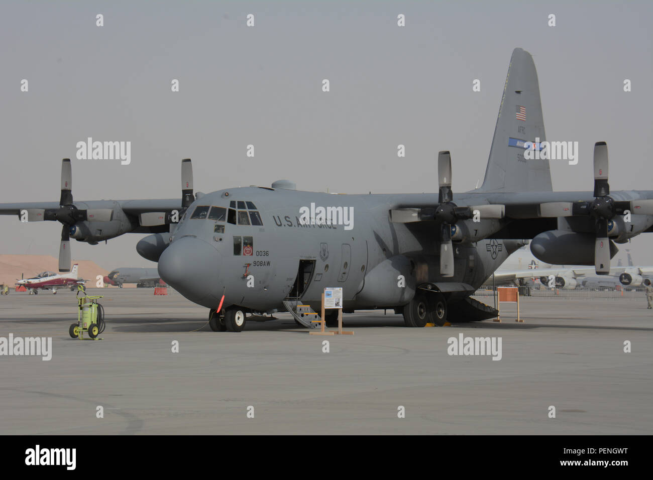 A C130 Hercules from Maxwell Air Force Base, Alabama, waits for