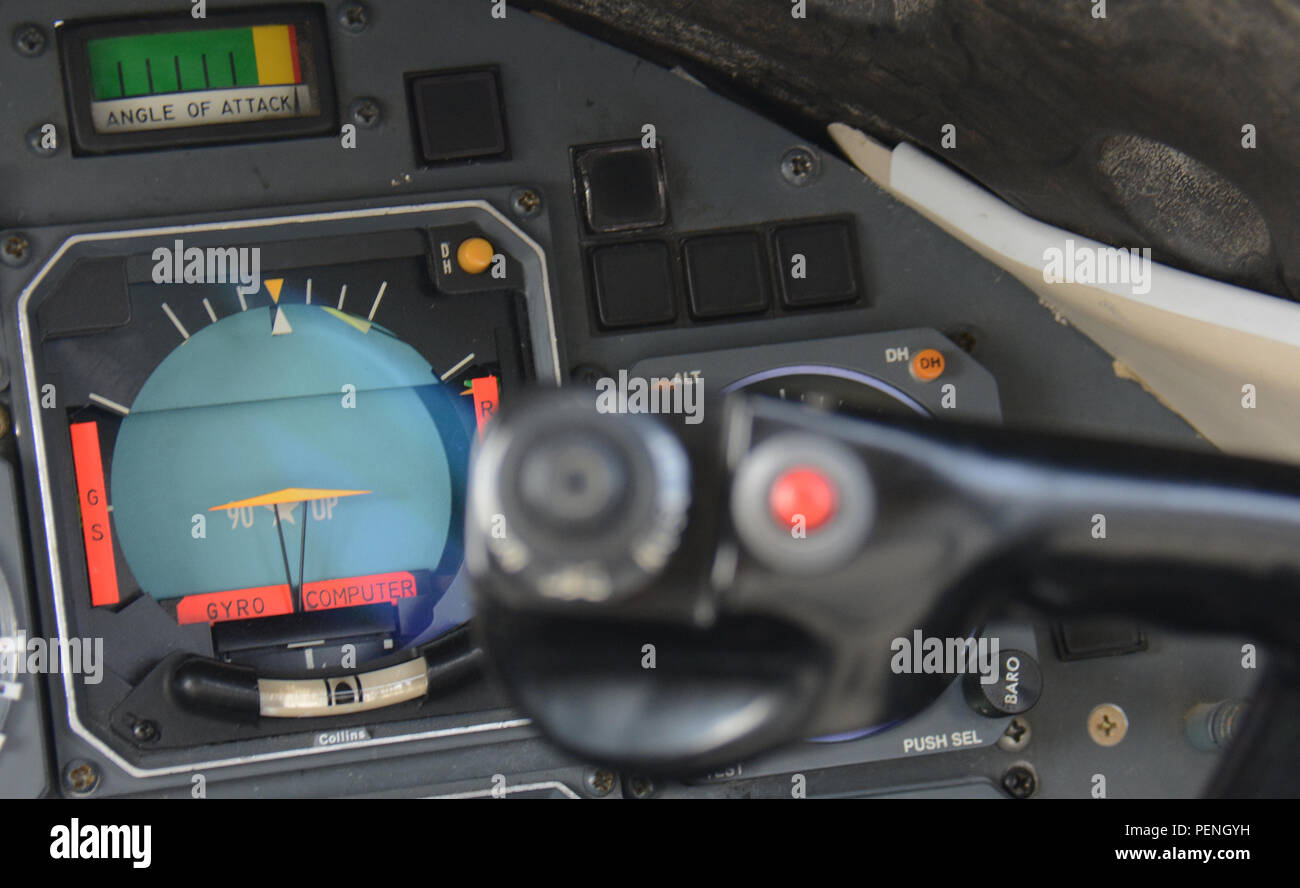 An attitude direction indicator is displayed inside the cockpit of a C-21  Learjet at the annual Flight Line Fest at Al Udeid Air Base, Qatar, Jan.  10. The ADI provides pilots with