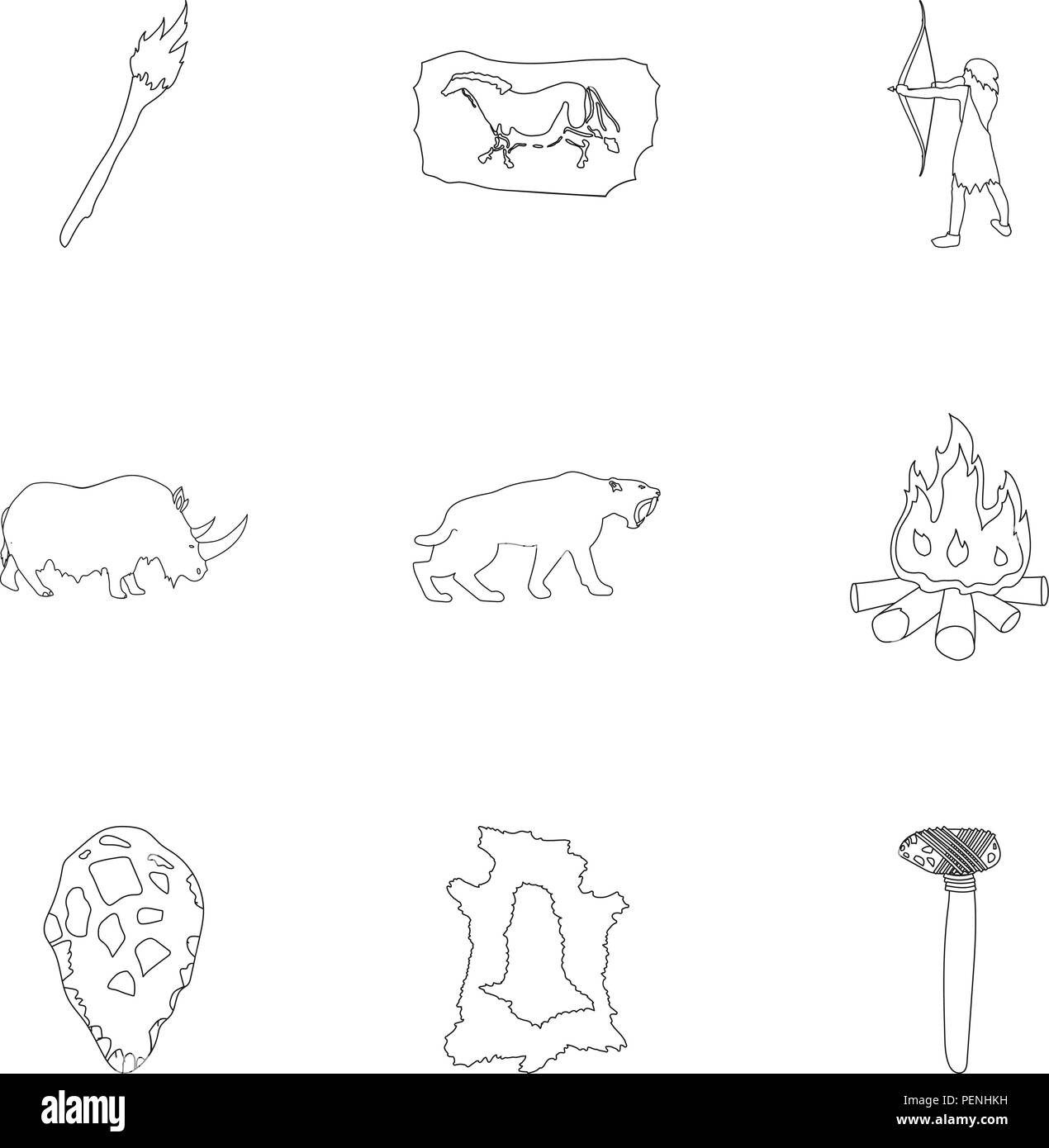 Stone age set icons in outline design. Big collection of stone age ...