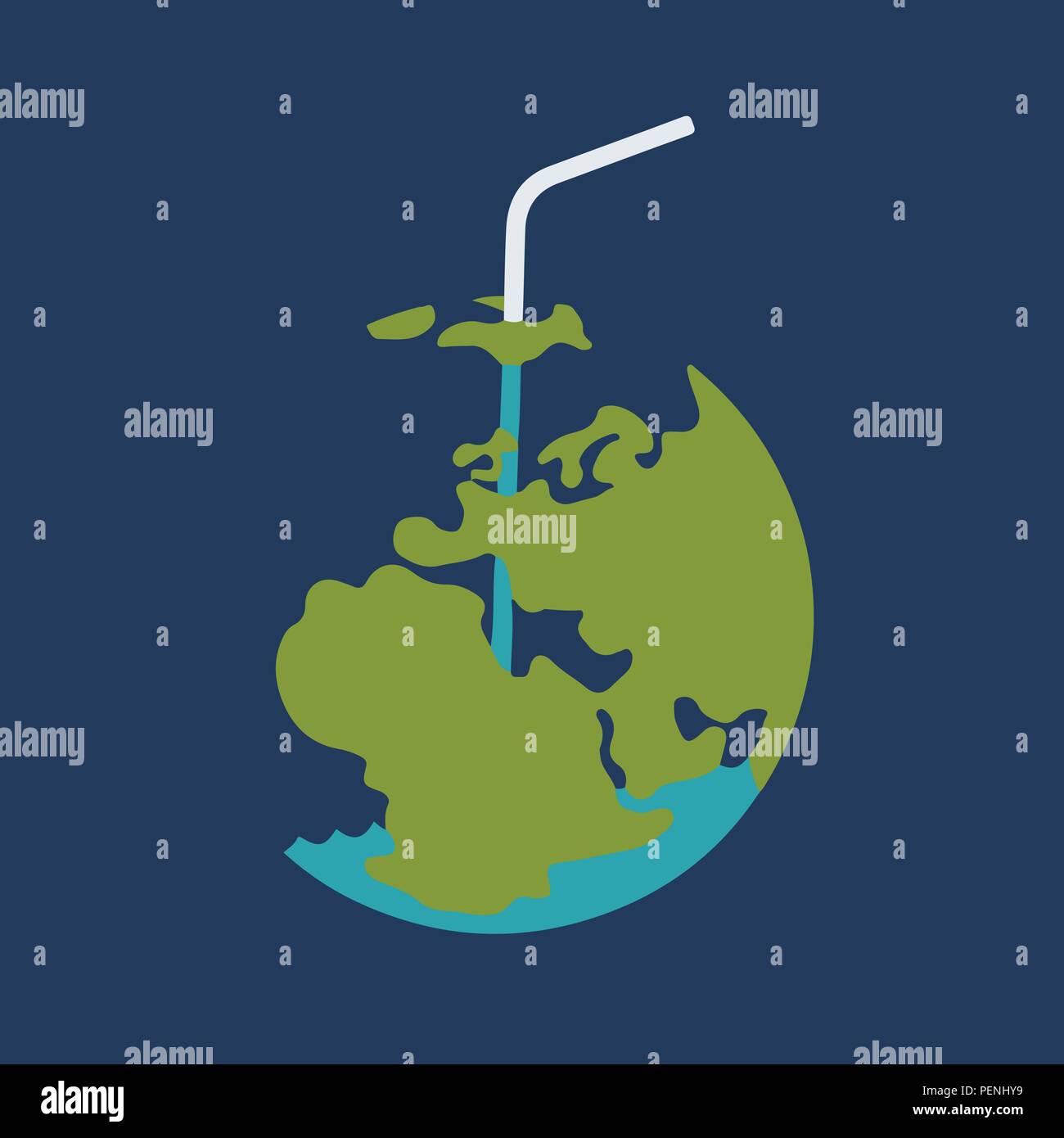 Drank planet Earth through straw. Vector illustration. Ecological problems. Stock Vector
