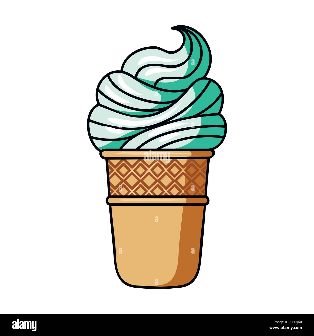 Ice cream in waffle cup icon in cartoon design isolated on white ...