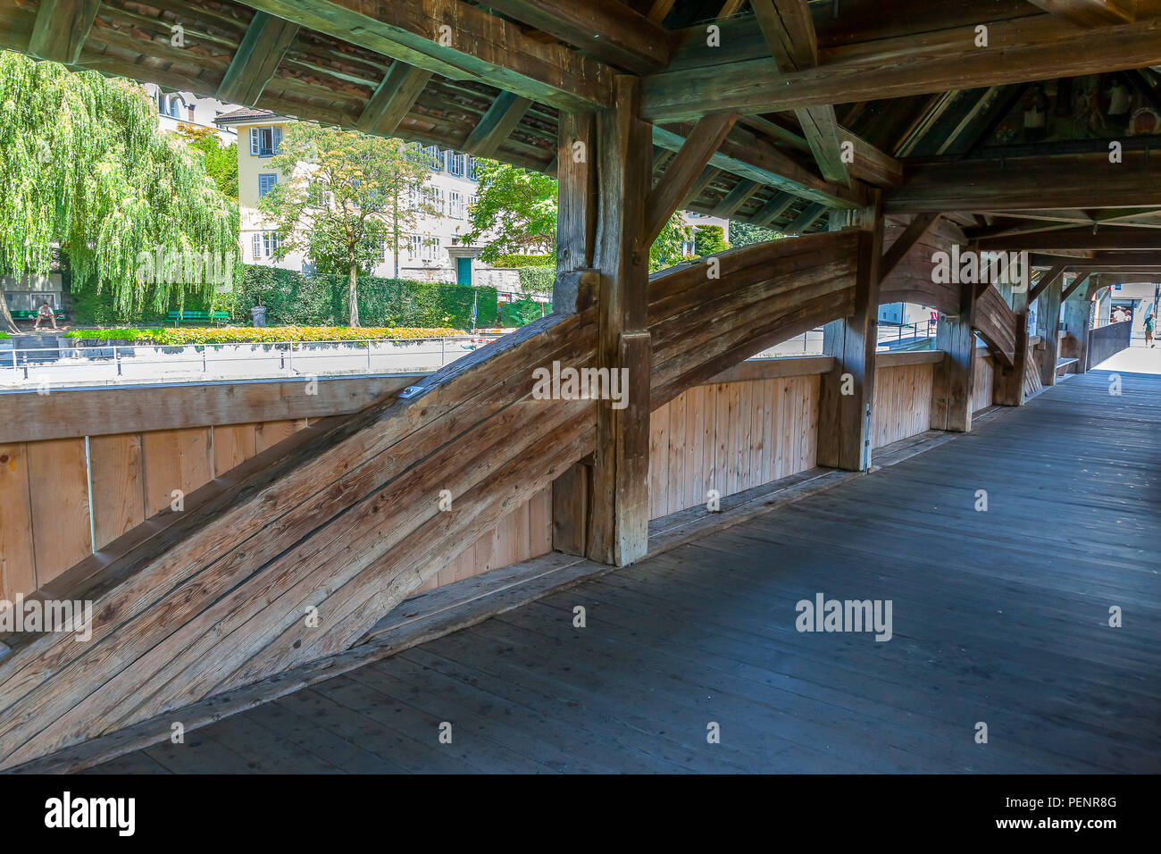 Chapel Bridge over Reuss river Lucerne, Switzerland. Stock Photo