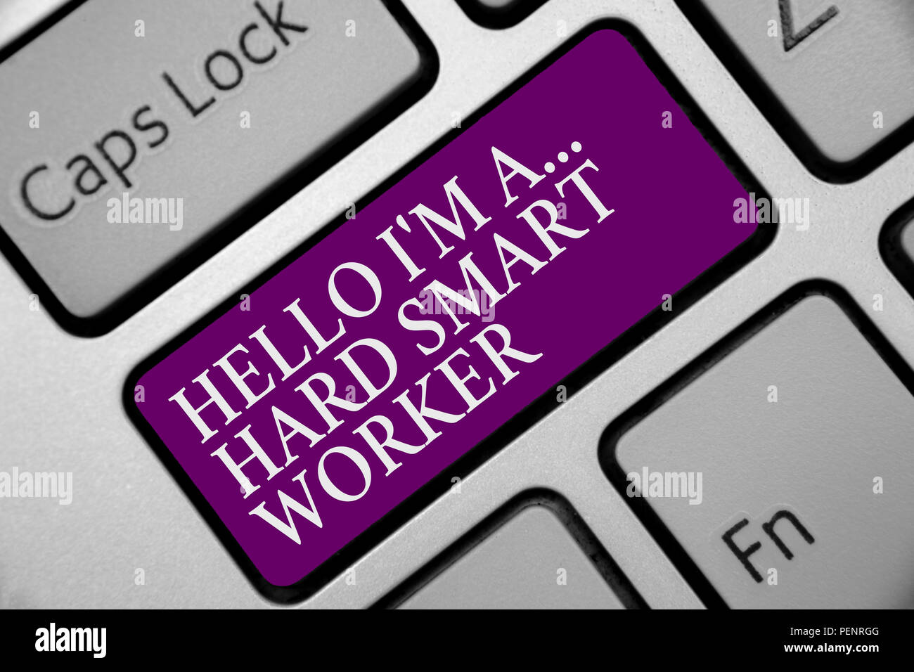 Word writing text Hello I am A ... Hard Smart Worker. Business concept for  Intelligence at your job Fast Clever Keyboard purple key Intention create c  Stock Photo - Alamy