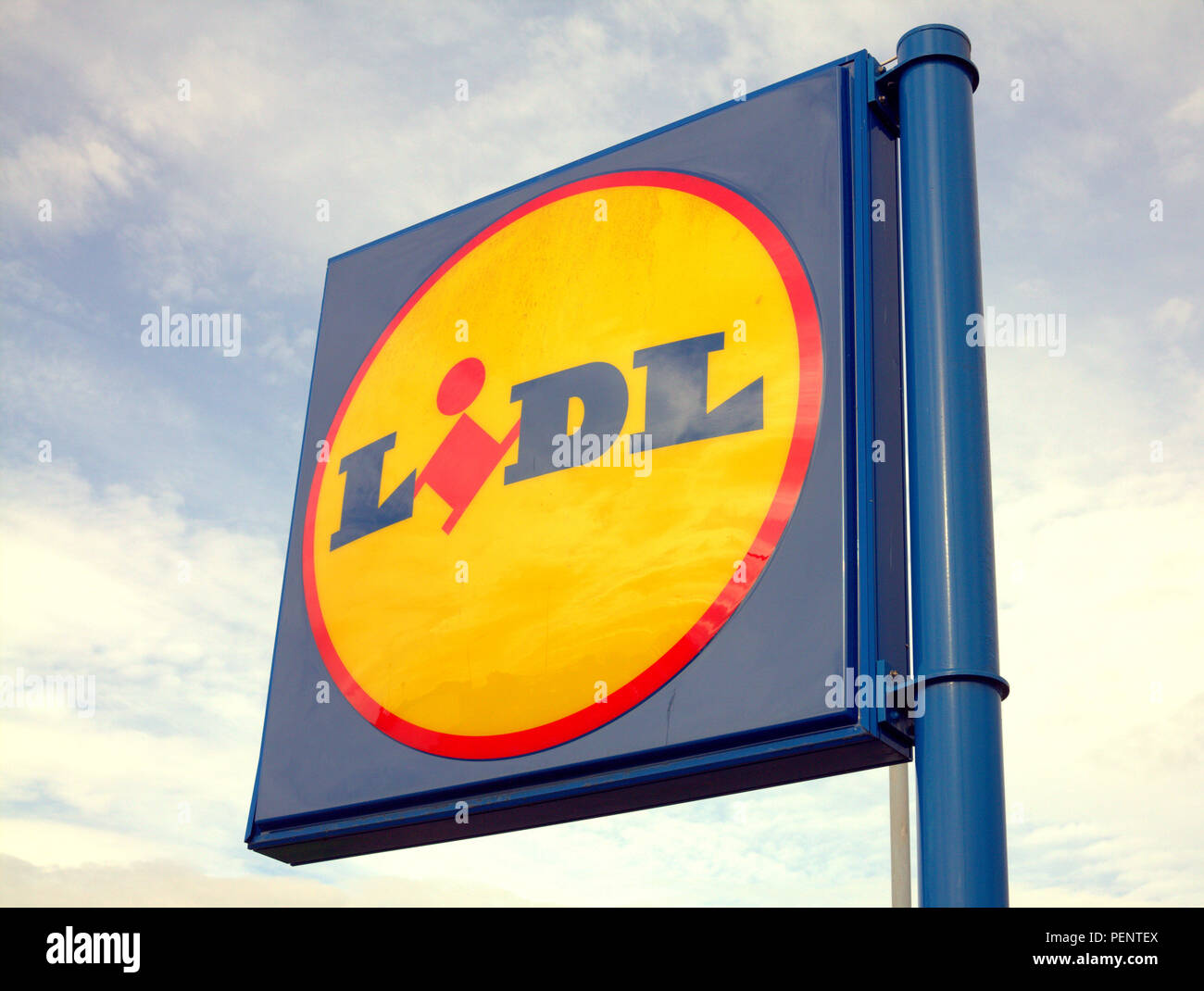 LIDL supermarket sign close up lidl symbol logo Stock Photo