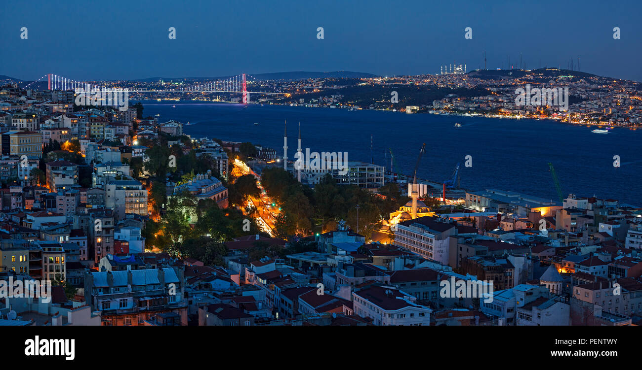 Bosphorus view from Galata tower at night Stock Photo