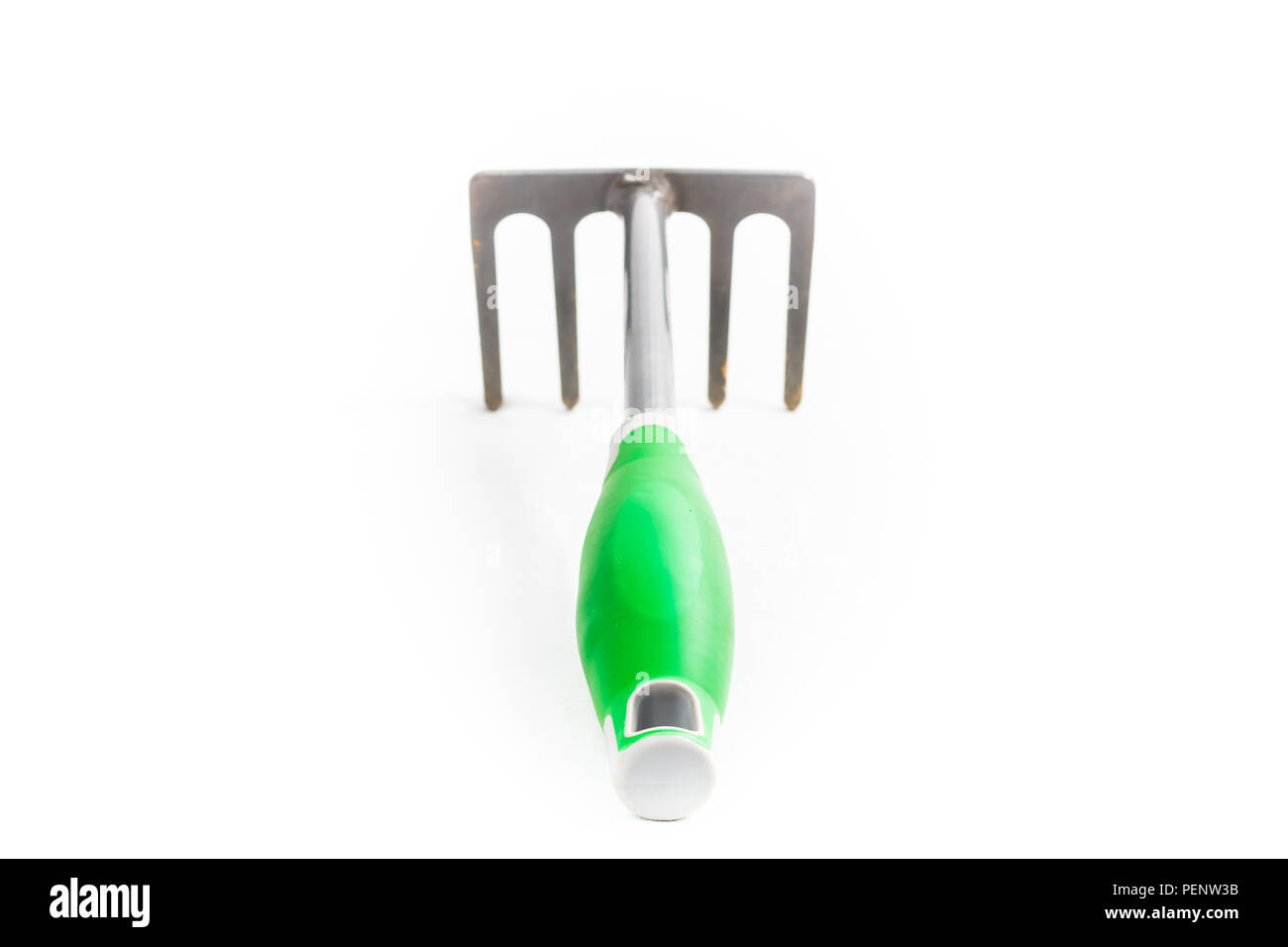 small rake gardening 5 teeth with green handle on white background ...