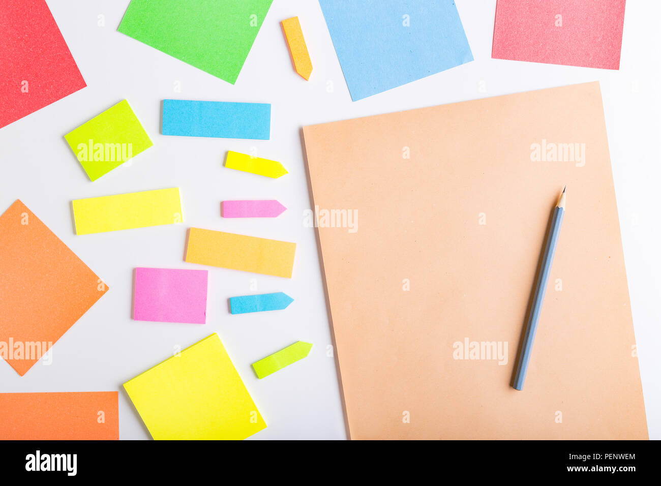 Blank sticky notes with different colors and shapes. Stock Photo