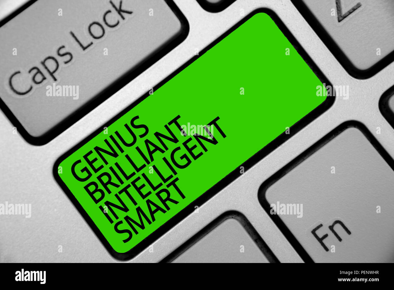 Handwriting Text Genius Brilliant Intelligent Smart Concept Meaning Clever Bright Knowledge Intelligence Keyboard Green Key Intention Create Computer Stock Photo Alamy