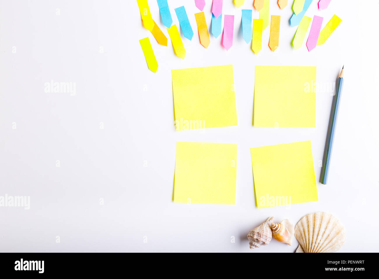 Blank sticky notes with different colors and shapes. Stock Photo