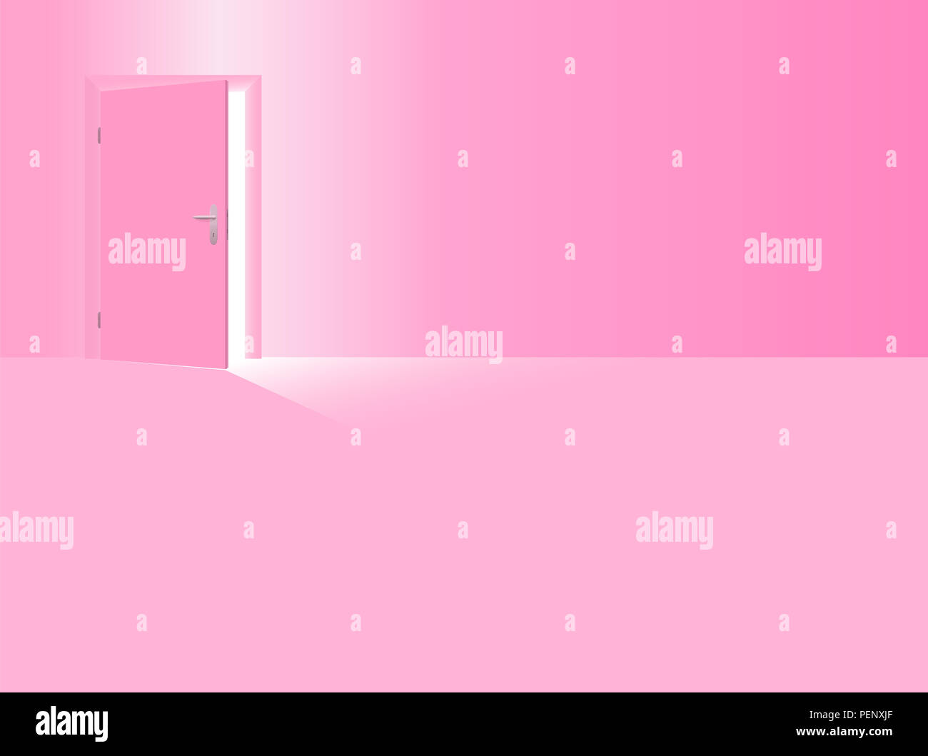 Girls nursery. Pink room with half open door to welcome your daughter, the baby girl, the little sister. Stock Photo