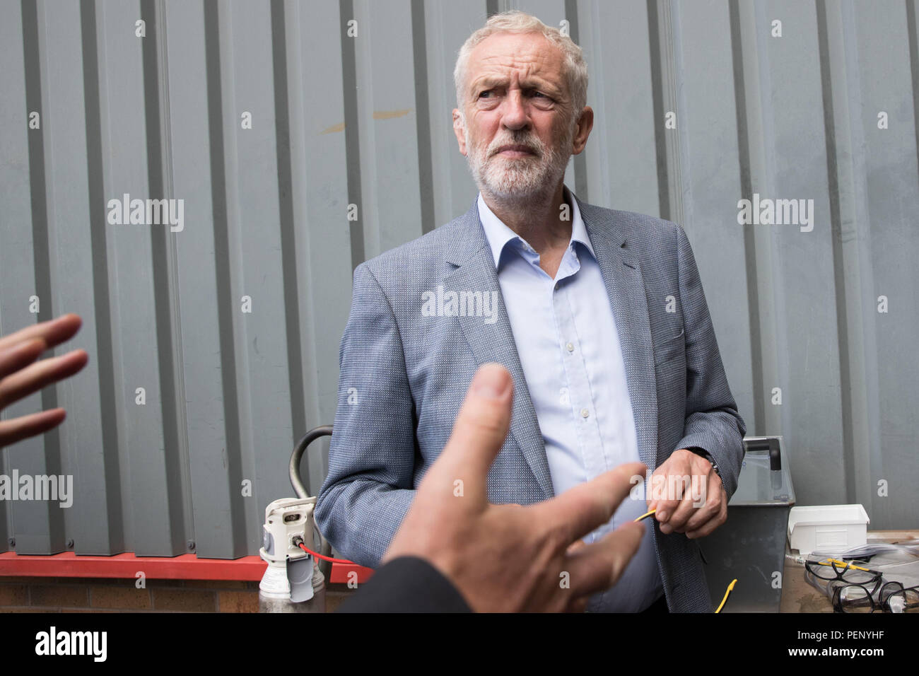 Labour leader Jeremy Corbyn during a tour of BPR Medical, hospital equipment and supplies, in Mansfield. Stock Photo
