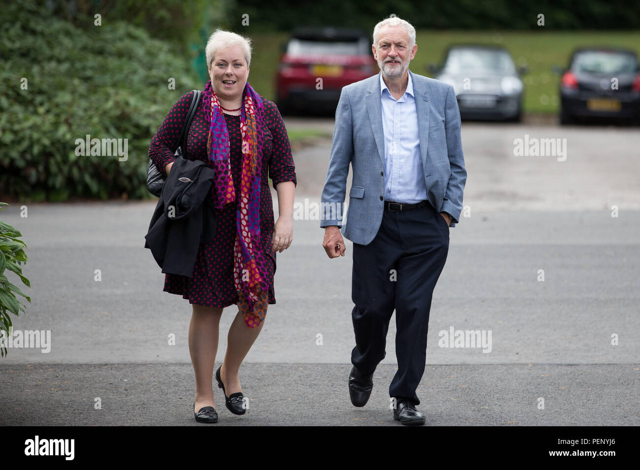 Labour leader Jeremy Corbyn and Labour's Mansfield prospective parliamentary candidate Sonya Ward arrive for a tour of BPR Medical, hospital equipment and supplies in Mansfield. Stock Photo