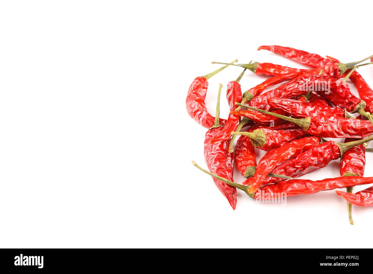 dried thai chili peppers isolated on a white background as a food