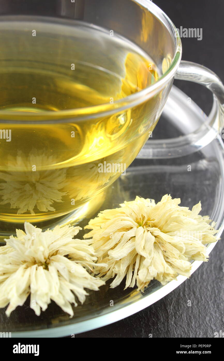 chrysanthemum tea from dried chrysanthemum morifolium flowers Stock