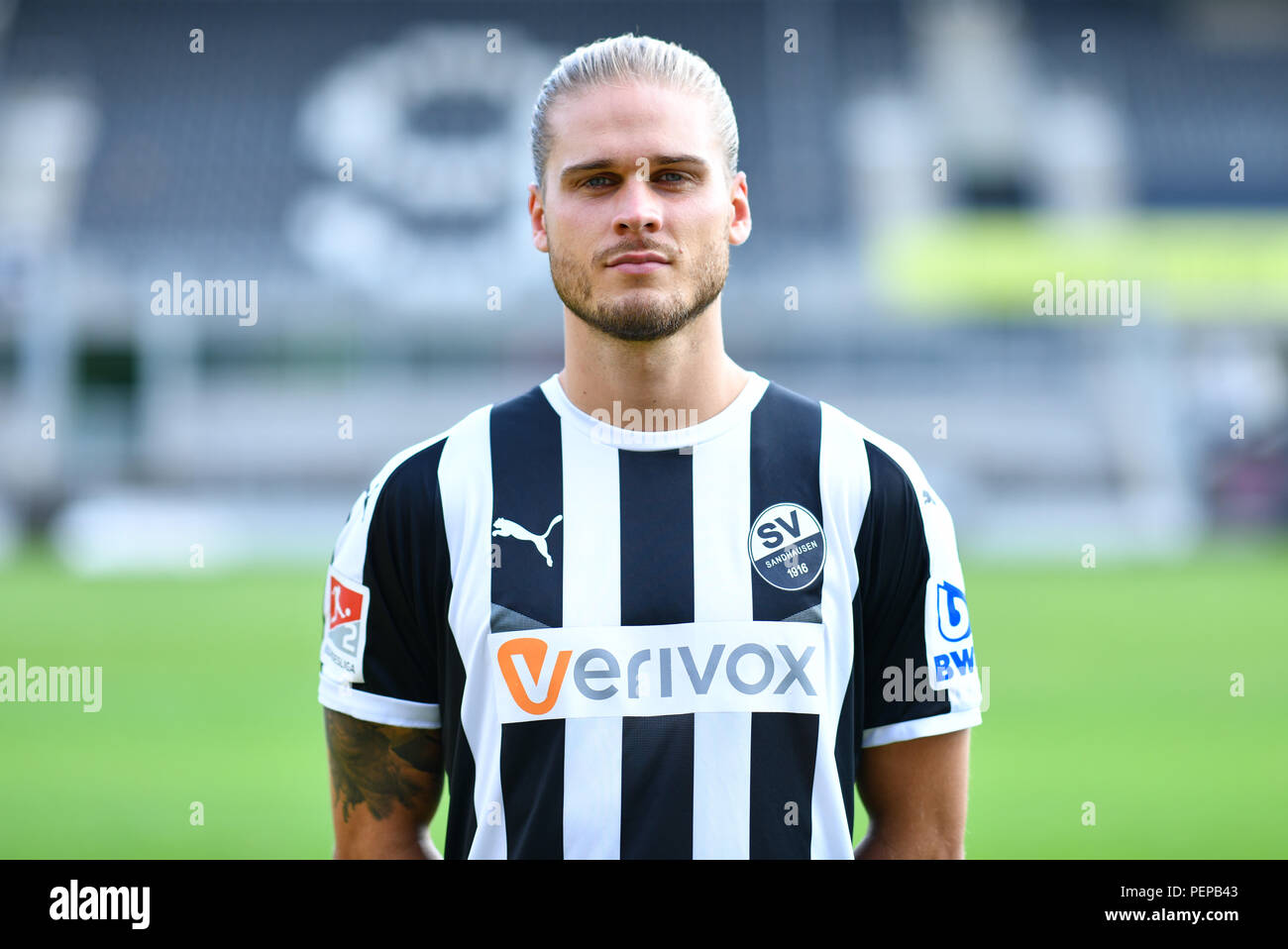 Sandhausen, Germany. 23rd July, 2018. 2nd German Bundesliga, official photocall SV Sandhausen for season 2018/19 in Sandhausen, Germany: Rurik Gislason ; Credit: Uwe Anspach/dpa IMPORTANT NOTE: Due to DFL's accreditation requirements, the publication and re-use on the internet and in online media during the game is limited to a total of fifteen images per game. | usage worldwide/dpa/Alamy Live News Stock Photo