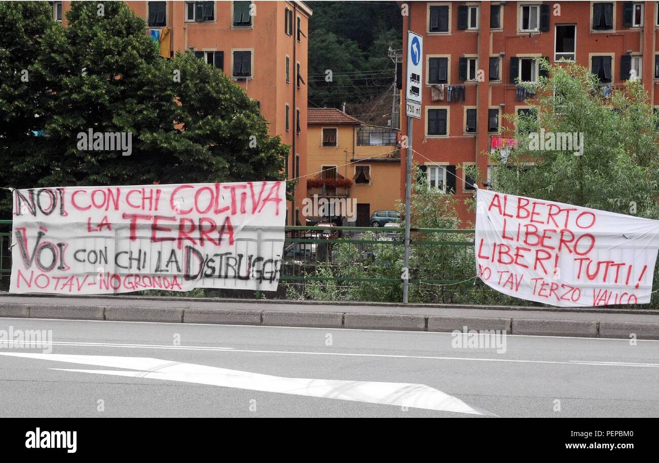 Genoa, Italy. 17th Aug, 2018. RESTORATION OF WORKS FOR THE THIRD VALLEY OF THE YOUTH, STRIP NO TAV NO GRONDA (NEWS GENOVA, GENOA - 2013-07-24) ps the photo can be used respecting the context in which it was taken, and without the defamatory intent of the decoration of the persons represented (NEWS GENOVA, Foto Repertorio - 2018-08-17) ps the photo can be used respecting the context in which it was taken, and without the defamatory intent of the decoration of the people represented. Credit: Independent Photo Agency Srl/Alamy Live News Stock Photo