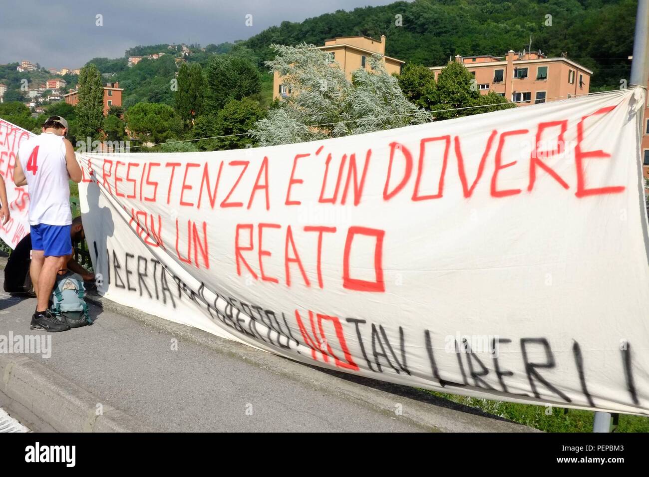 Genoa, Italy. 17th Aug, 2018. BANNER NO TAV NO GUTTER AGAINST THE REALIZATION OF THE THIRD VALLEY IN GENOA (news genova AR/FP, GENOVA - 2013-07-25) ps the photo can be used in respect of the context in which it was taken, and without the defamatory intent of the decorum of the represented people (news genova AR/FP, Foto Repertorio - 2018-08-17) ps the photo can be used respecting the context in which it was taken, and without the defamatory intent of the decoration of the people represented. Credit: Independent Photo Agency Srl/Alamy Live News Stock Photo