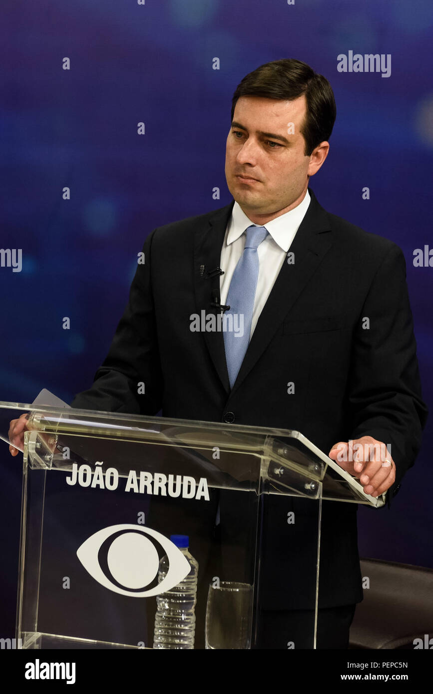 Curitiba, Brazil. 16th Aug, 2018. João Arruda, candidate of the MDB to the government of the state of Paraná. Candidates for the government participated on Thursday (16), the first electoral debate of the state, organized by TV Band Curitiba. Credit: Henry Milleo/FotoArena/Alamy Live News Stock Photo