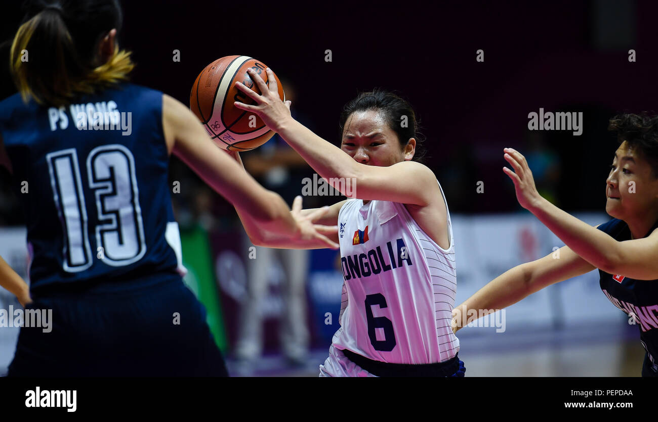 Jakarta. 17th Aug, 2018. Khulan Alimaa (C) of Mongolia competes during the  women's basketball 5x5 Group B match between Mongolia and China's Hong Kong  at the Asian Games 2018 in Jakarta, Indonesia