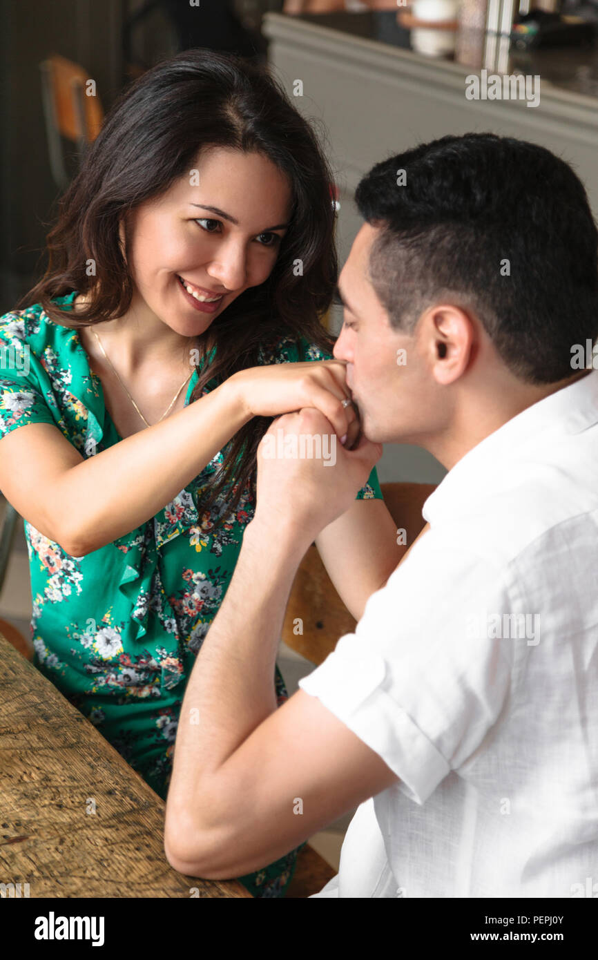 Husband Gently Kisses His Beautiful Wife S Hand Stock Photo Alamy