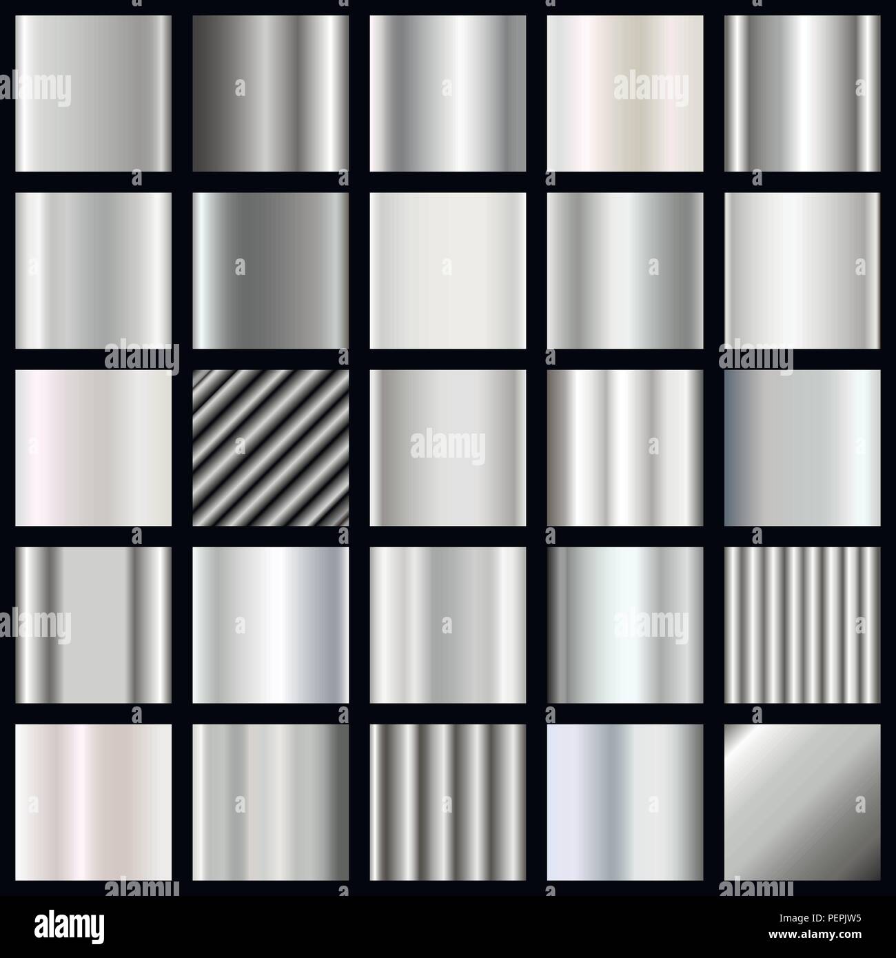 Set of silver gradients. Metallic squares collection. Silver gradient collection for fashion design. Vector EPS10. Stock Vector