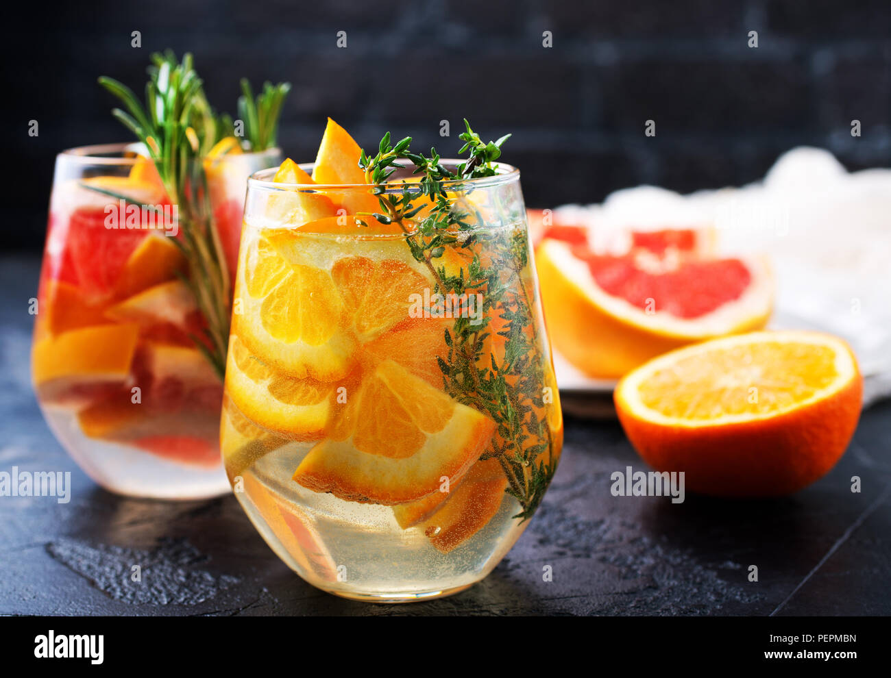 Grapefruit and rosemary gin cocktail, refreshing drink with ice Stock ...