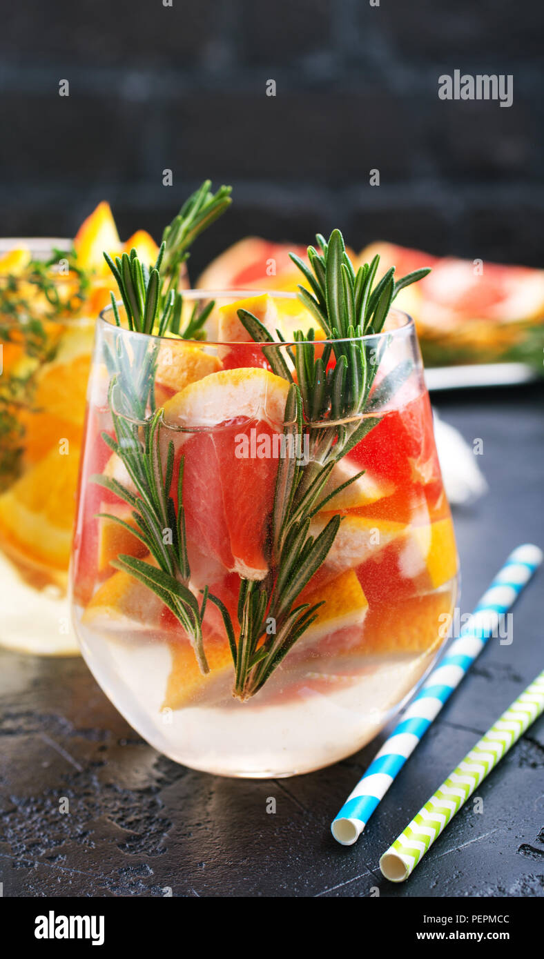 Grapefruit and rosemary gin cocktail, refreshing drink with ice Stock ...