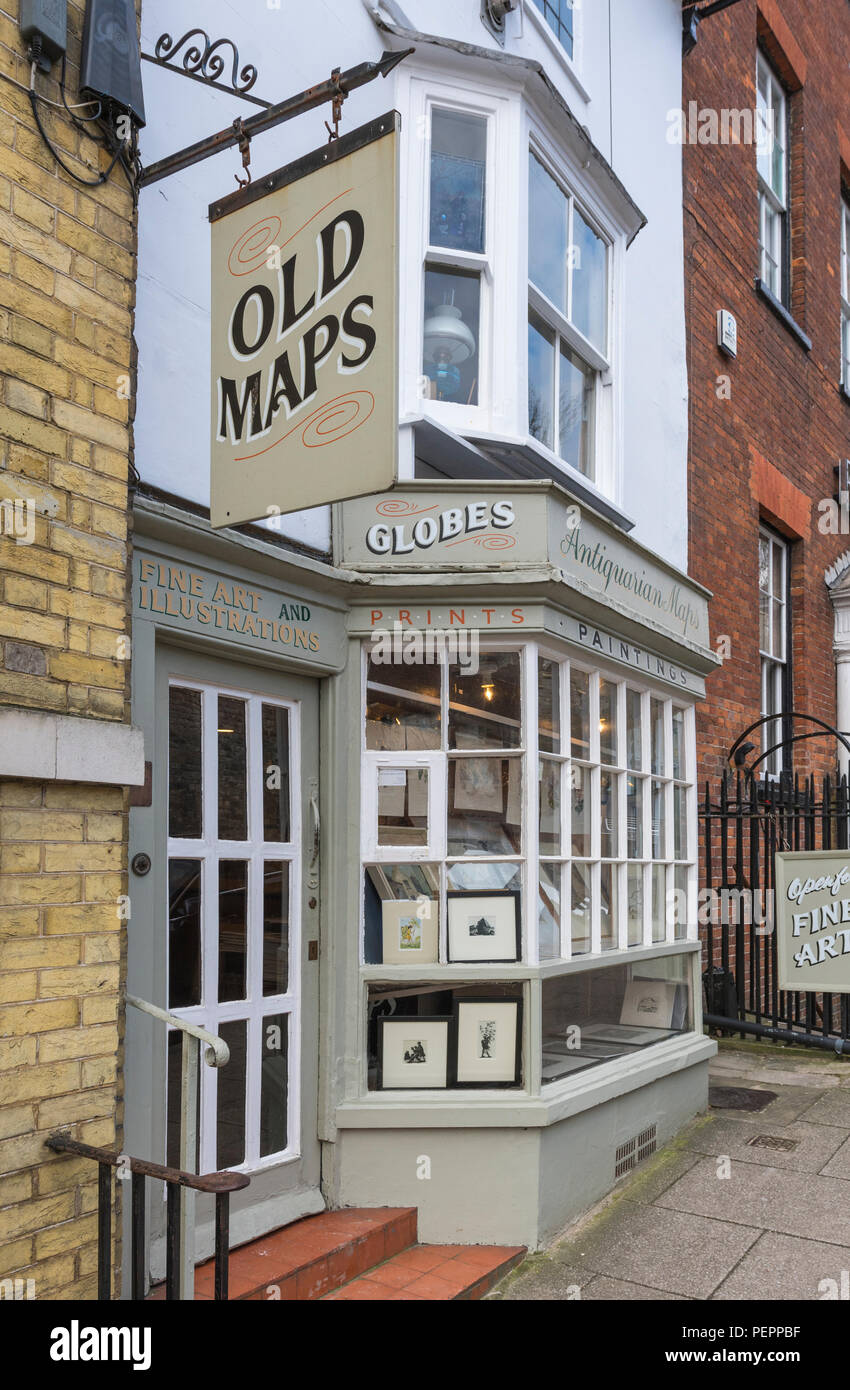 Old prints and old maps shop front in Arundel, West Sussex, England, UK. Stock Photo