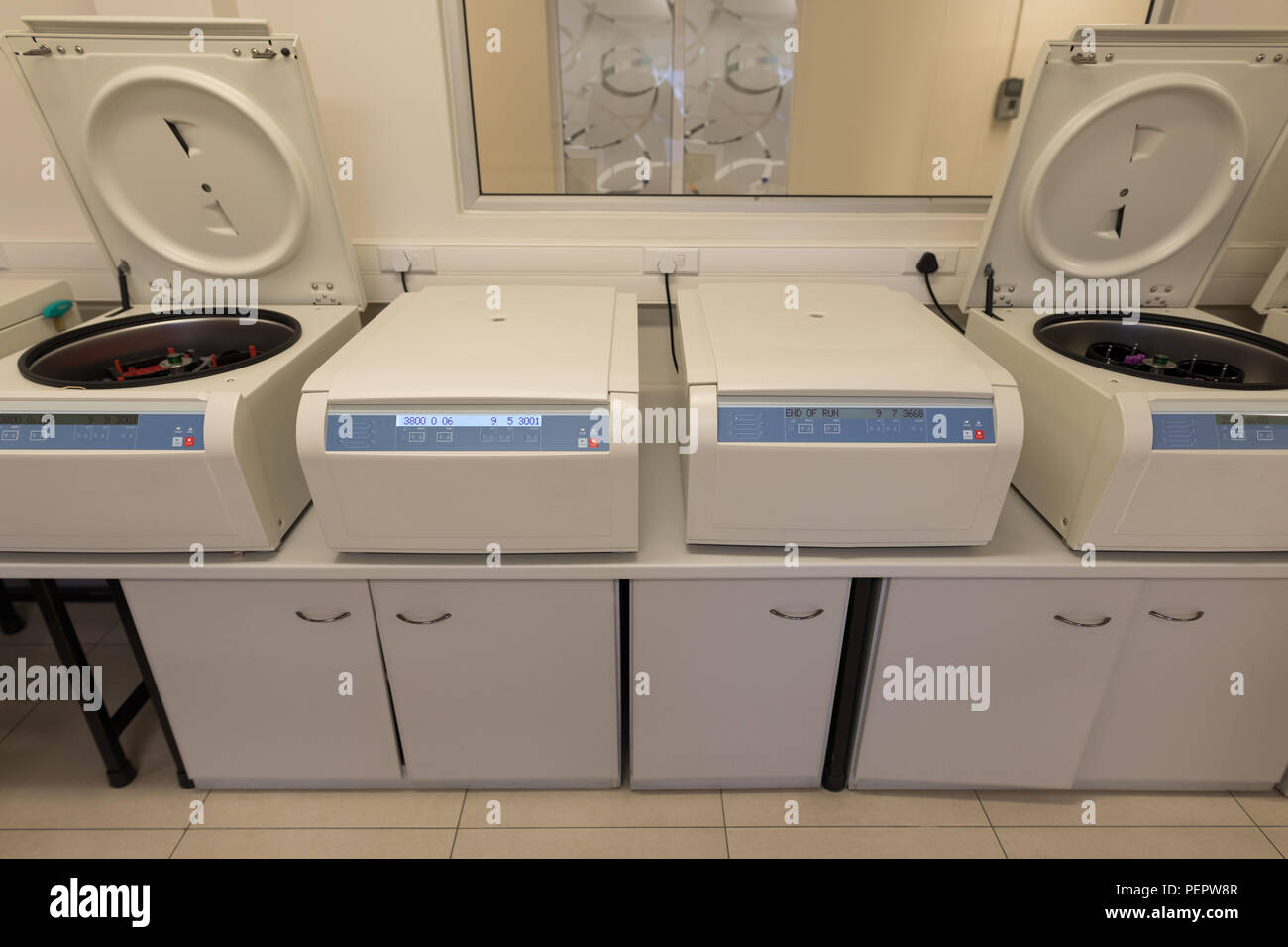 Refrigerated centrifuge machine in blood bank Stock Photo