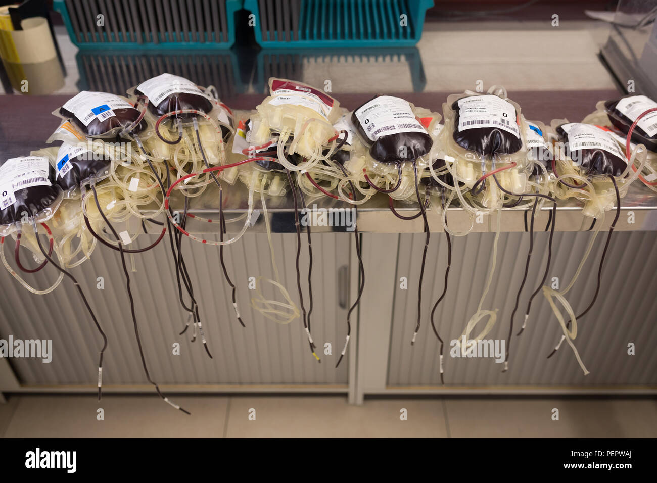 Blood bags in blood bank Stock Photo Alamy