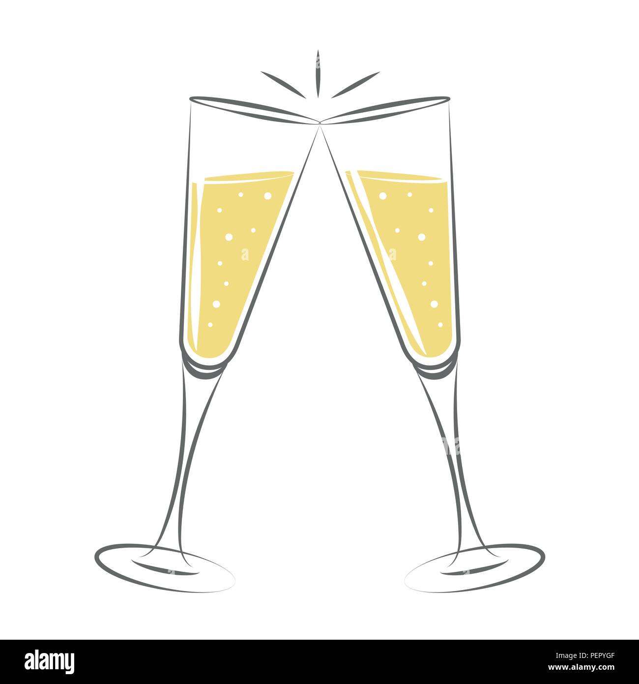 two glasses of champagne drink vector illustration EPS10 Stock Vector