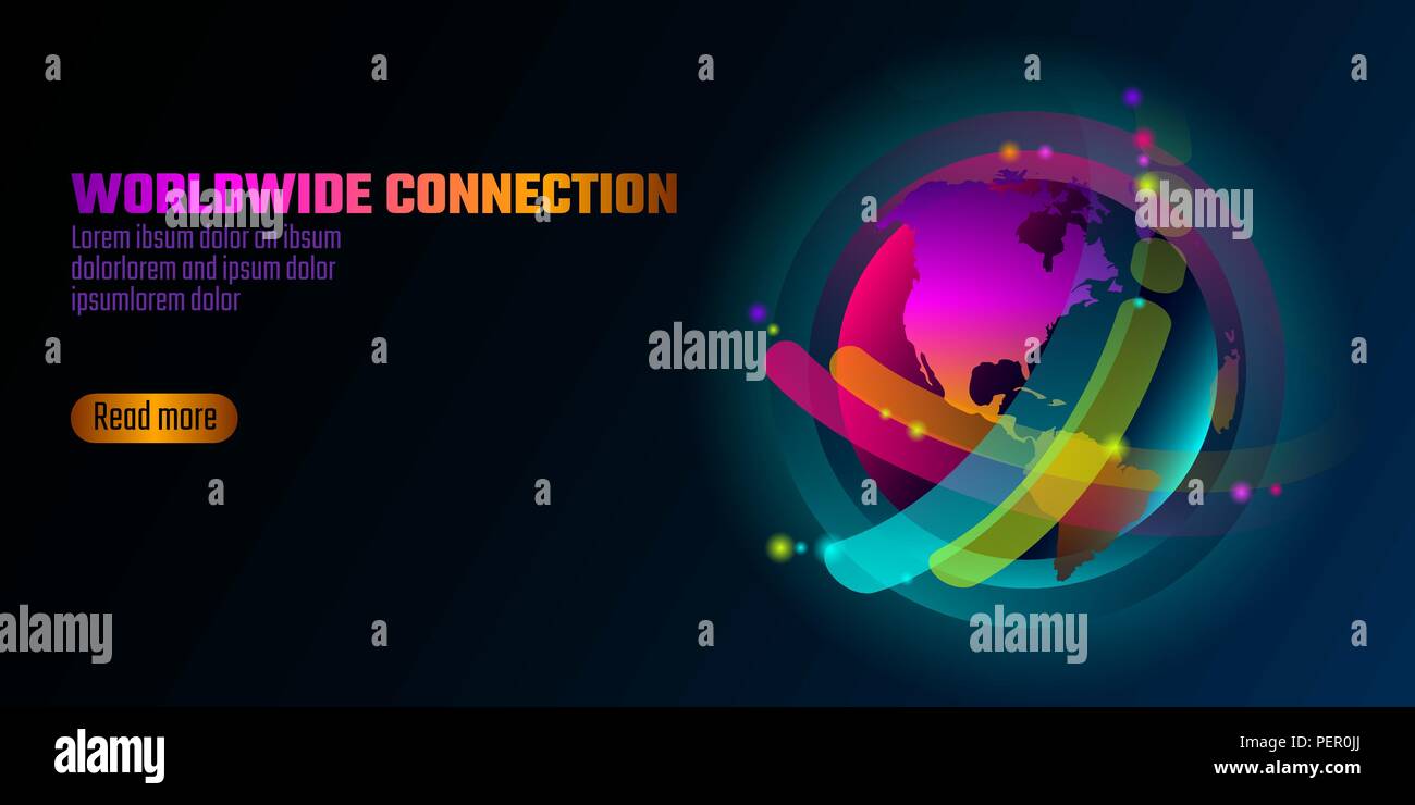 Colorful vibrant globe planet shape banner. Virtual reality space iridescent fluid gradient neon shapes. Liquid splash bubble. Augmented media. Worldwide connection technology vector illustration Stock Vector