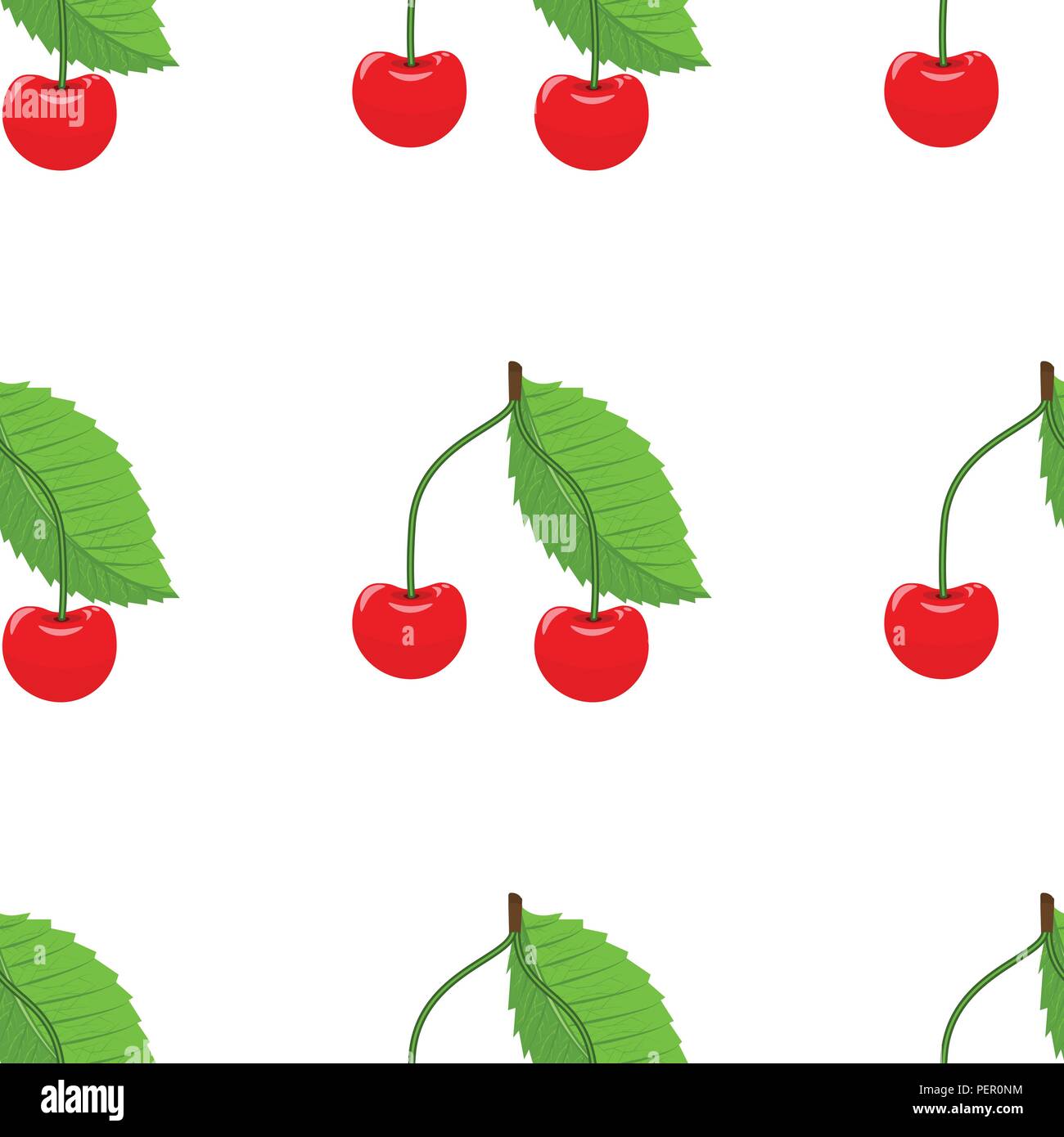 Cute cherry seamless pattern with flat and solid color style. Good for textile, wrapping, wallpapers, etc. Vector illustration with white background. Stock Vector