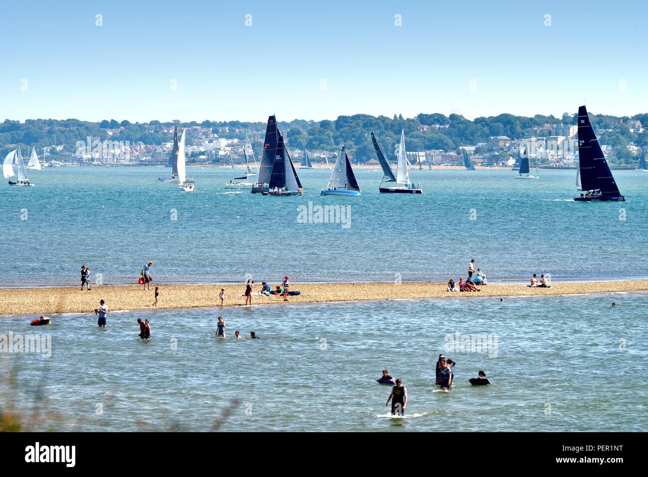 The Solent and The Isle of Wight during Cowes Week viewed from Lepe beach Hampshire England UK Stock Photo