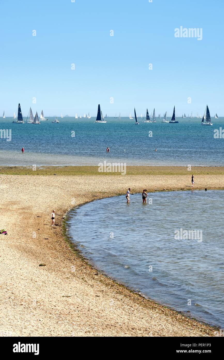 The Solent during  Cowes Week viewed from Lepe beach Hampshire England UK Stock Photo