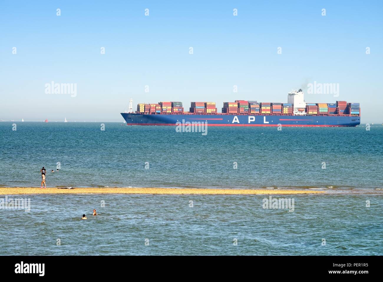The large container ship APL Savannah approaching Southampton Water Hampshire England UK Stock Photo