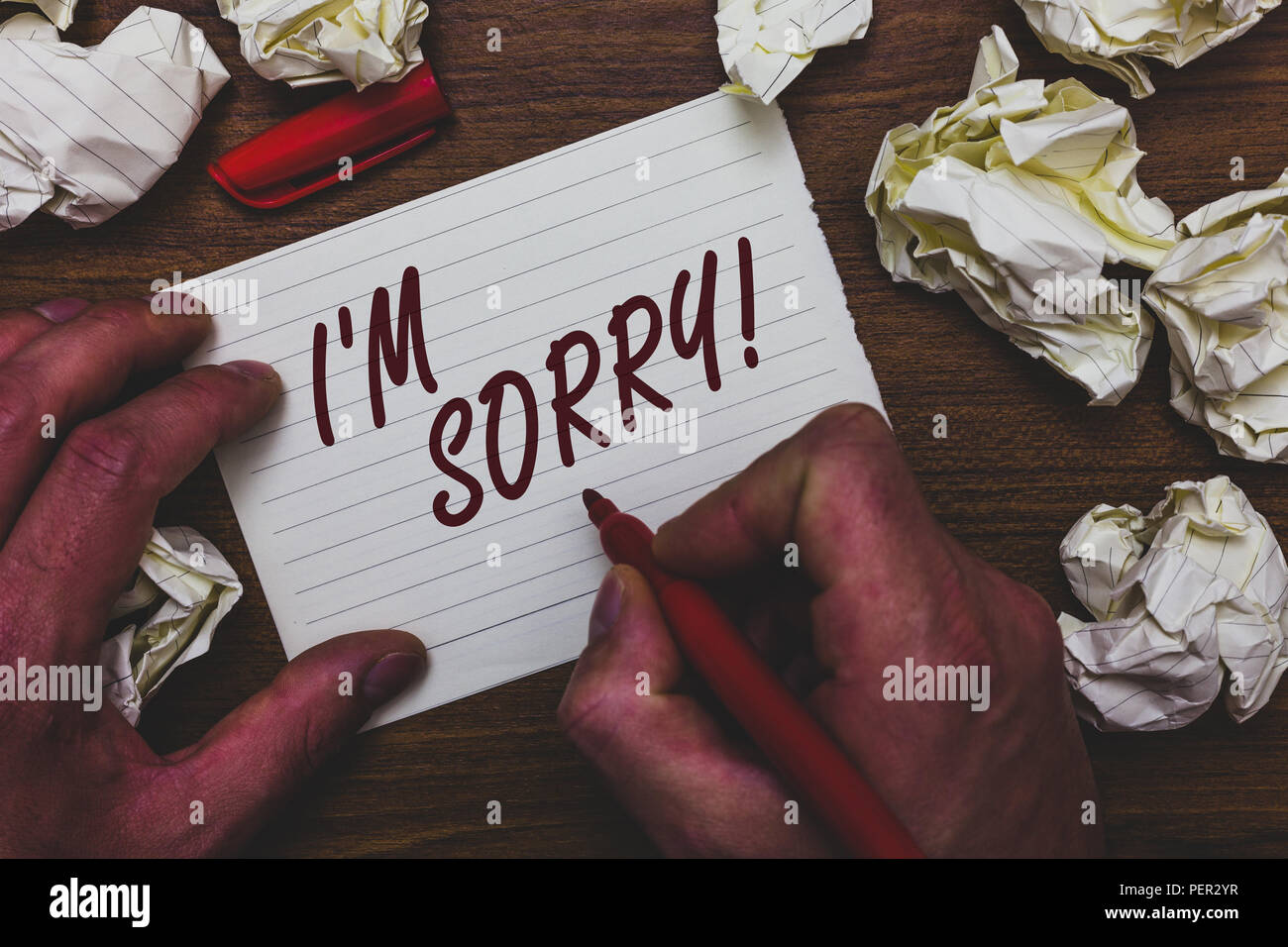 Handwriting Text Writing I Am Sorry Concept Meaning To Ask For Forgiveness To Someone You Unintensionaly Hurt Man Holding Marker Notebook Page Crumpl Stock Photo Alamy Handwriting Text Writing I Am Sorry Concept Meaning To Ask For Forgiveness To Someone You Unintensionaly Hurt Man Holding Marker Notebook Page Crumpl Stock Photo Alamy