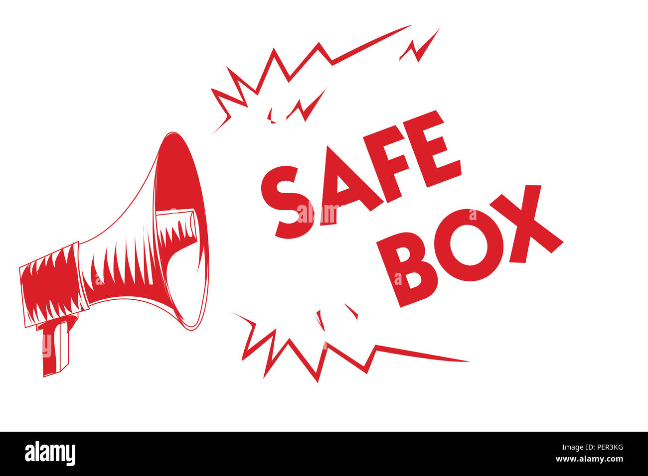 Handwriting text Safe Box. Concept meaning A small structure where you can keep important or valuable things Red megaphone loudspeaker important messa Stock Photo