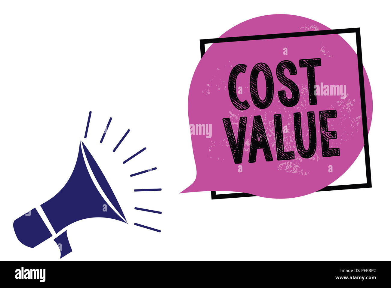 Handwriting text Cost Value. Concept meaning The amount that usualy paid for a item you buy or hiring a person Megaphone loudspeaker speaking loud scr Stock Photo