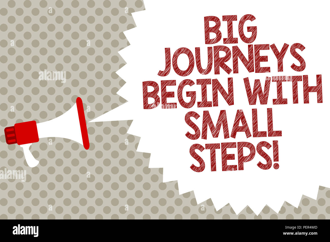 Handwriting text Big Journeys Begin With Small Steps. Concept meaning One  step at a time to reach your goals Megaphone loudspeaker speech bubble  messa Stock Photo - Alamy
