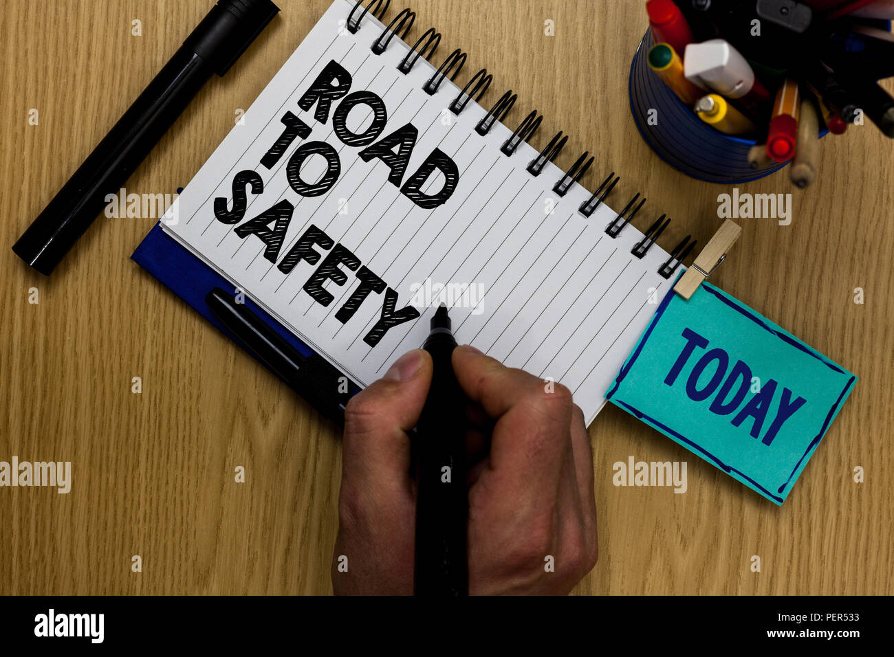 Writing note showing Road To Safety. Business photo showcasing Secure ...