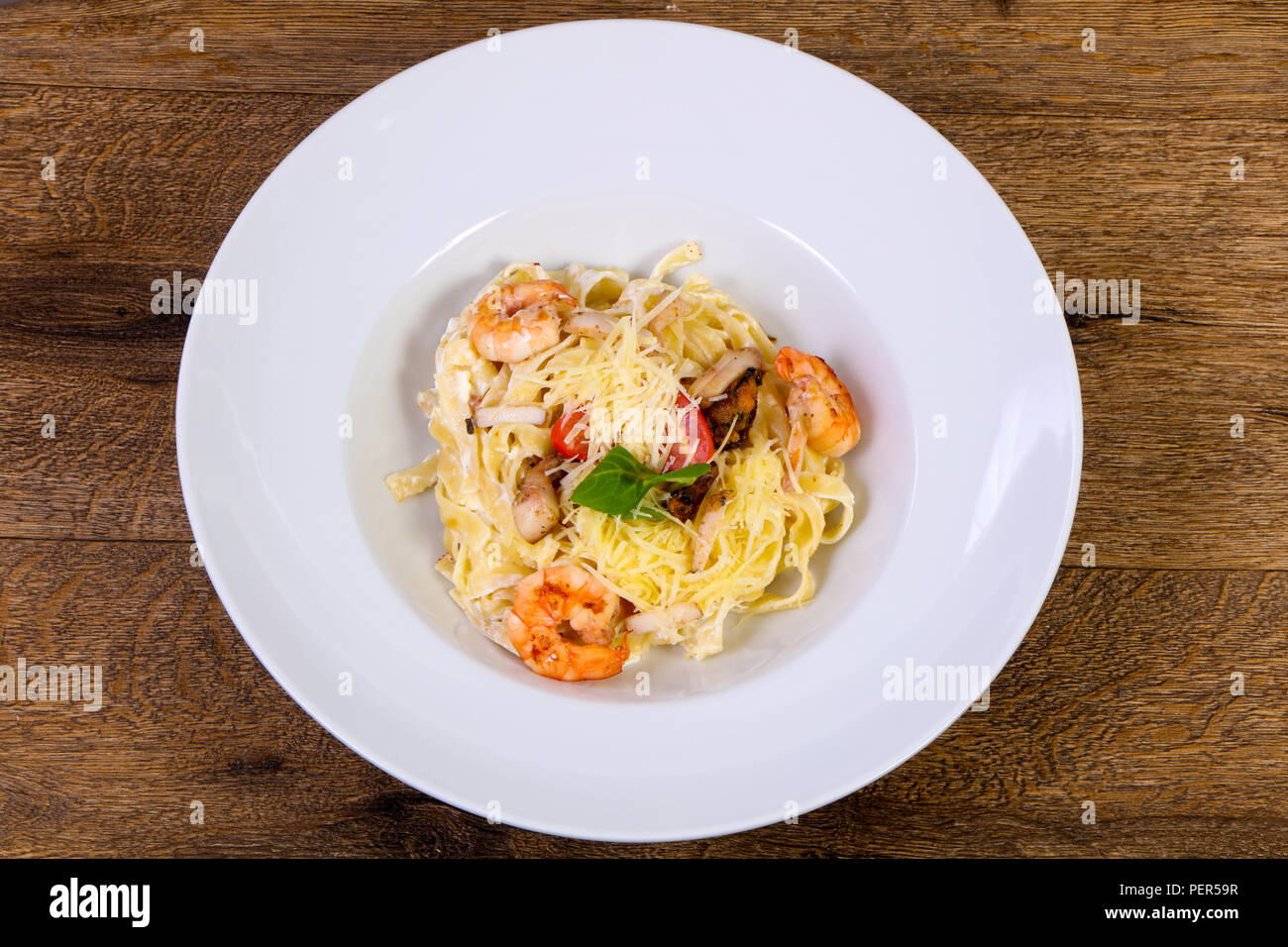 Seafood pasta with prawn and mussels Stock Photo Alamy