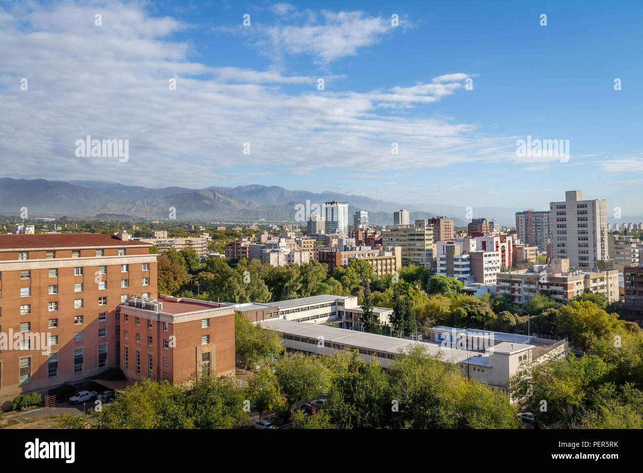 Aerial view of Mendoza City and Andes Mountains - Mendoza, Argentina Stock Photo