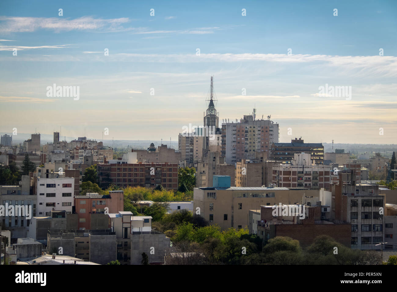 Aerial view of Mendoza City and Edificio Gomez Building - Mendoza, Argentina Stock Photo