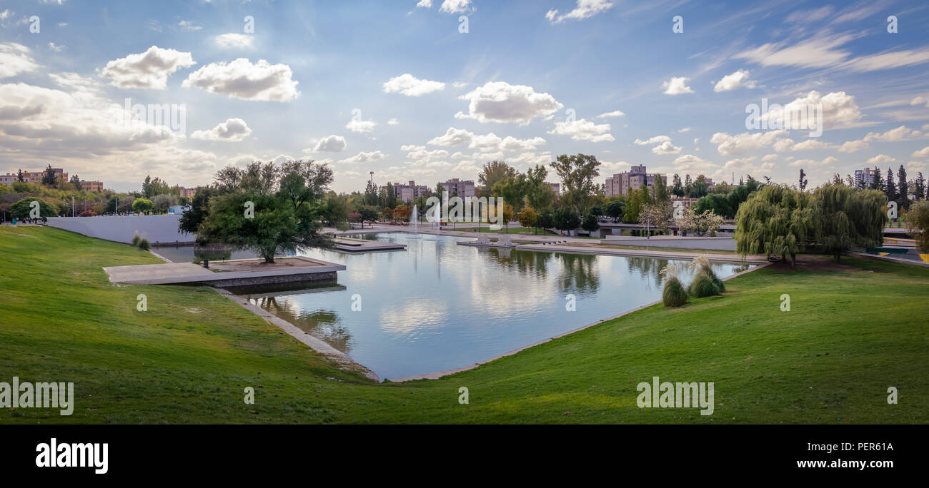 Panoramic view of Parque Central Park Lake - Mendoza, Argentina Stock Photo