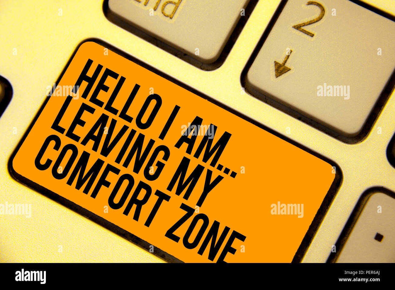 Handwriting Text Writing Hello I Am Leaving My Comfort Zone Concept Meaning Making Big Changes Evolution Growth Keyboard Orange Key Intention Crea Stock Photo Alamy