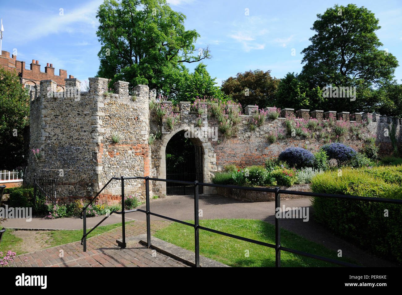 Hertford Castle, Hertford, Hertfordshire.  The castle stands in the heart of the town and was once the home of Saxon Kings Stock Photo