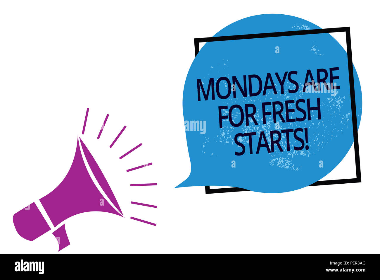 Text sign showing Mondays Are For Fresh Starts. Conceptual photo Begin again every week have a good morning Megaphone loudspeaker speaking loud scream Stock Photo